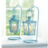 Accent Plus Hanging Railroad Lanterns Pair - Baby Blue