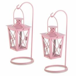 Accent Plus Hanging Railroad Lanterns Pair - Pink