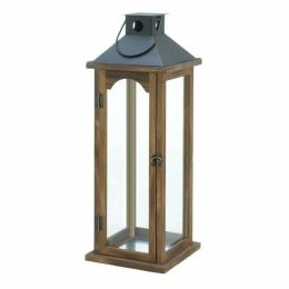 Accent Plus Wood Candle Lantern with Metal Pyramid Top - 22 inches