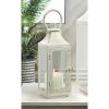 Accent Plus Distressed White Metal Candle Lantern - 12 inches