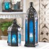 Accent Plus Patterned Blue Glass Candle Tower - 13 inches