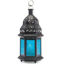 Accent Plus Azure Glass Moroccan Candle Lantern - 10 inches