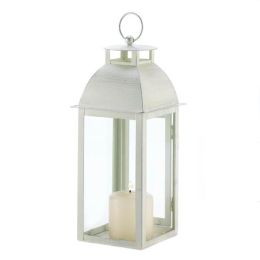 Accent Plus Ivory Distressed Metal Candle Lantern - 12.5 inches