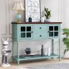 TREXM Sideboard Console Table with Bottom Shelf; Farmhouse Wood/Glass Buffet Storage Cabinet Living Room (Retro Blue)