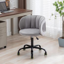 Zen Zone Velvet Leisure office chair; suitable for study and office; can adjust the height; can rotate 360 degrees; with pulley; Grey