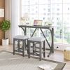 TOPMAX Farmhouse 3-Piece Counter Height Dining Table Set with USB Port and Upholstered Stools; Gray