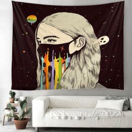 Printed Celestial Mask Tapestry Multifunctional Tapestry Sitting Blanket Wall Mount