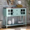 TREXM Sideboard Console Table with Bottom Shelf; Farmhouse Wood/Glass Buffet Storage Cabinet Living Room (Retro Blue)