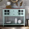 TREXM Sideboard Console Table with Bottom Shelf; Farmhouse Wood/Glass Buffet Storage Cabinet Living Room (Retro Blue)