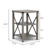 Farmhouse Square End Table; Wood Sofa Side Table with X-Shaped Metal Support; 3-Tier Storage Shelf for Living Room Bedroom Office; Gray Wash