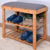 Entryway 3-tier Bamboo Bench Living Room Storage Shoe Rack 23.62 x 11.4 x 19.88 inch