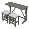 TOPMAX Farmhouse 3-Piece Counter Height Dining Table Set with USB Port and Upholstered Stools; Gray