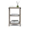 Farmhouse Square End Table; Wood Sofa Side Table with X-Shaped Metal Support; 3-Tier Storage Shelf for Living Room Bedroom Office; Gray Wash