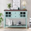 TREXM Sideboard Console Table with Bottom Shelf; Farmhouse Wood/Glass Buffet Storage Cabinet Living Room (Retro Blue)