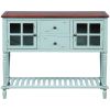 TREXM Sideboard Console Table with Bottom Shelf; Farmhouse Wood/Glass Buffet Storage Cabinet Living Room (Retro Blue)