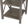 Farmhouse Square End Table; Wood Sofa Side Table with X-Shaped Metal Support; 3-Tier Storage Shelf for Living Room Bedroom Office; Gray Wash