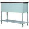 TREXM Sideboard Console Table with Bottom Shelf; Farmhouse Wood/Glass Buffet Storage Cabinet Living Room (Retro Blue)