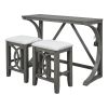 TOPMAX Farmhouse 3-Piece Counter Height Dining Table Set with USB Port and Upholstered Stools; Gray