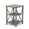 Farmhouse Square End Table; Wood Sofa Side Table with X-Shaped Metal Support; 3-Tier Storage Shelf for Living Room Bedroom Office; Gray Wash