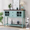 TREXM Sideboard Console Table with Bottom Shelf; Farmhouse Wood/Glass Buffet Storage Cabinet Living Room (Retro Blue)