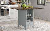 TOPMAX Farmhouse Wood Counter Height Dining Table with Drop Leaf; Kitchen Table with Wine Rack and Drawers for Small Places; Cherry+Gray