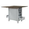 TOPMAX Farmhouse Wood Counter Height Dining Table with Drop Leaf; Kitchen Table with Wine Rack and Drawers for Small Places; Cherry+Gray