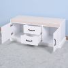 Wooden Entryway Shoe Cabinet with 2 Drawers and 2 Doors Living Room Storage Bench with White Cushion