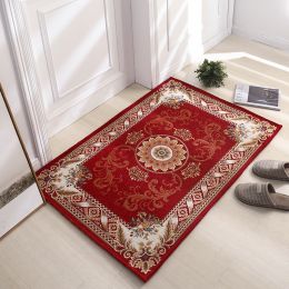 Thickened Absorbent Jacquard Carpet Dornier Woven Living Room Bathroom Rug Kitchen Non-slip Home Entry Floor Door Mat Red Brown (Color: Red, size: 45CMx70CM)