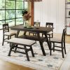 6-Piece Wood Counter Height Dining Table Set with Storage Shelf;  Kitchen Table Set with Bench and 4 Chairs; Rustic Style