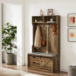 Coat Rack with Storage Shoe Cabinet (Color: Brown)