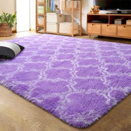 Indoor Rectangle Geometric Contemporary Area Rugs For Living Room Bedroom Plush Carpet; 5'x8' (Color: Purple, Material: Polyester)