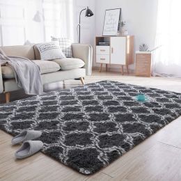 Indoor Rectangle Geometric Contemporary Area Rugs For Living Room Bedroom Plush Carpet; 5'x8' (Color: Dark Gray, Material: Polyester)