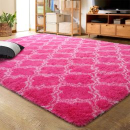 Indoor Rectangle Geometric Contemporary Area Rugs For Living Room Bedroom Plush Carpet; 5'x8' (Color: Hot Pink, Material: Polyester)