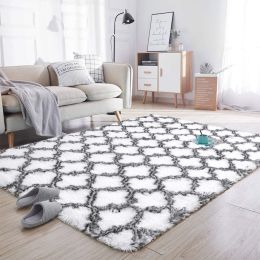 Indoor Rectangle Geometric Contemporary Area Rugs For Living Room Bedroom Plush Carpet; 5'x8' (Color: White, Material: Polyester)