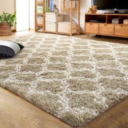 Indoor Rectangle Geometric Contemporary Area Rugs For Living Room Bedroom Plush Carpet; 5'x8' (Color: Beige, Material: Polyester)