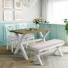 4 Pieces Farmhouse Rustic Wood Kitchen Dining Table Set with Upholstered 2 X-back Chairs and Bench