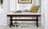 Farmhouse Rustic Wood Kitchen Upholstered Dining Bench