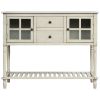 Sideboard Console Table with Bottom Shelf, Farmhouse Wood/Glass Buffet Storage Cabinet Living Room