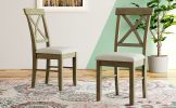 4 Pieces Farmhouse Rustic Wood Kitchen Dining Table Set with Upholstered 2 X-back Chairs and Bench