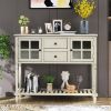 Sideboard Console Table with Bottom Shelf, Farmhouse Wood/Glass Buffet Storage Cabinet Living Room