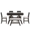 6-Piece Wood Counter Height Dining Table Set with Storage Shelf;  Kitchen Table Set with Bench and 4 Chairs; Rustic Style