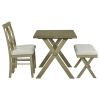 4 Pieces Farmhouse Rustic Wood Kitchen Dining Table Set with Upholstered 2 X-back Chairs and Bench