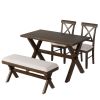 4 Pieces Farmhouse Rustic Wood Kitchen Dining Table Set with Upholstered 2 X-back Chairs and Bench