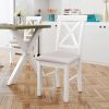 4 Pieces Farmhouse Rustic Wood Kitchen Dining Table Set with Upholstered 2 X-back Chairs and Bench